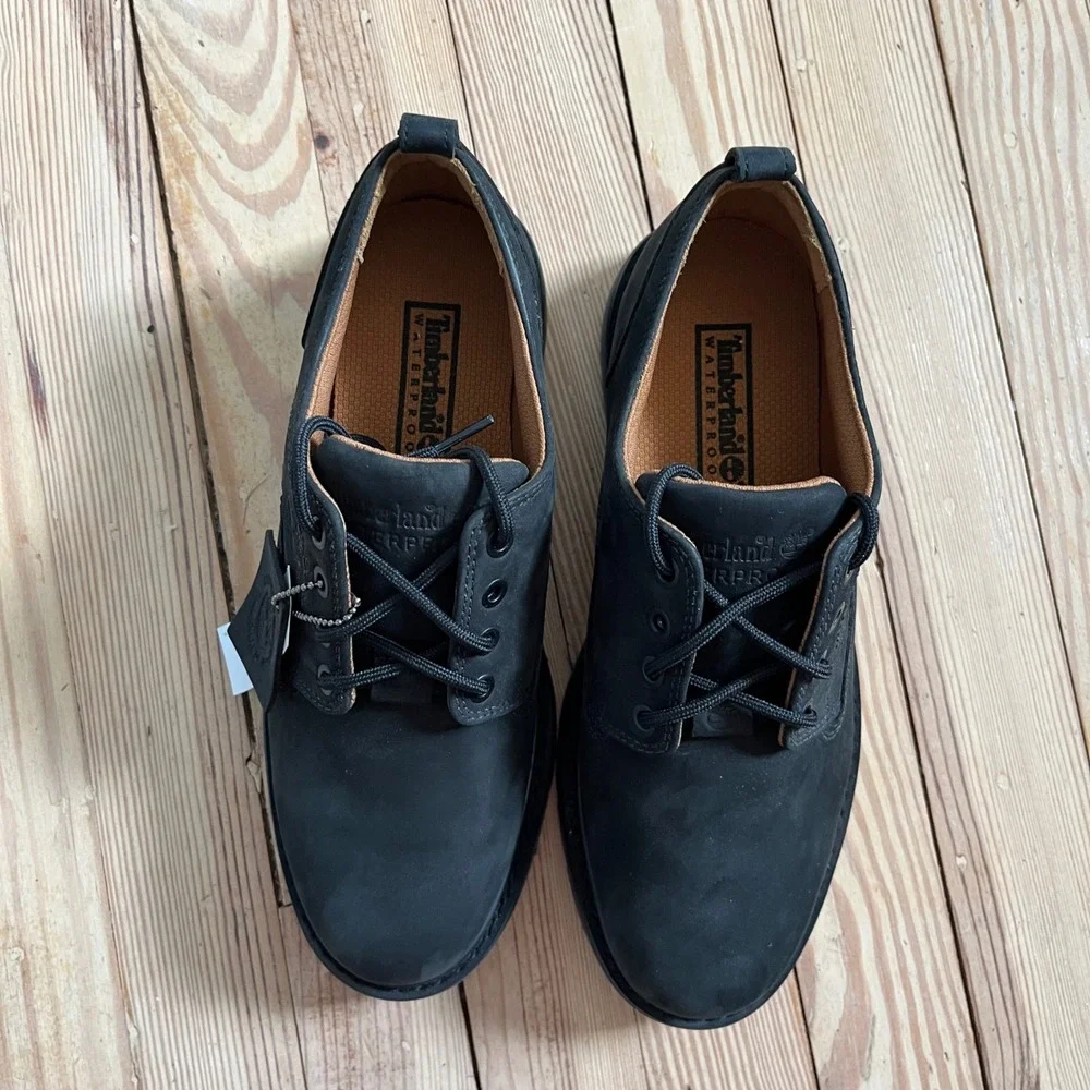 Timberland Waterproof Black Leather Oxford Lug Sole Mens 8 Shoes utility worn 1x